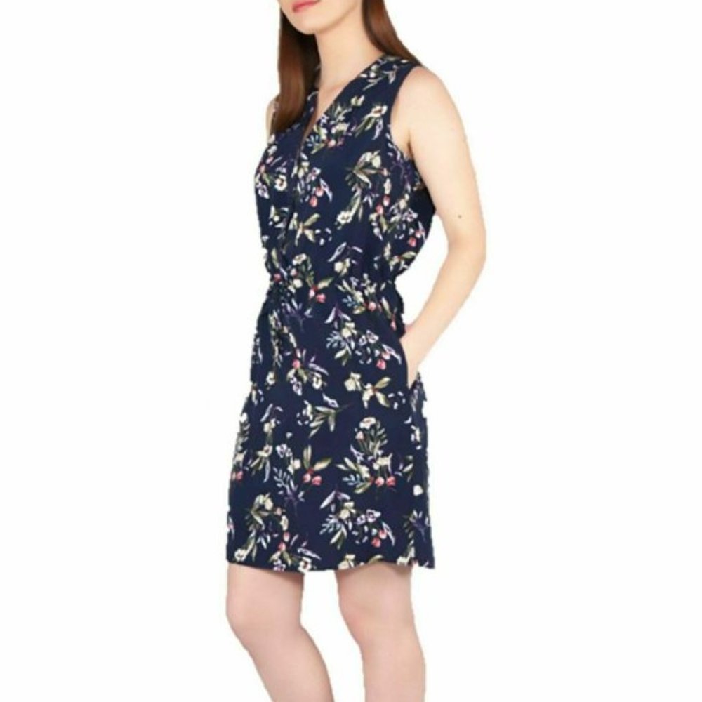 Nicole Miller Sleeveless Dress, Navy Floral Print  Size L